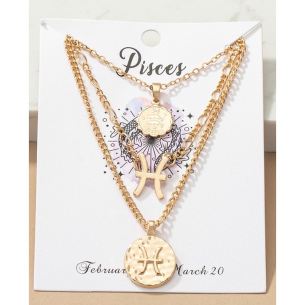 Pisces zodiac layered necklace